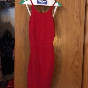 Red cocktail dress with scarf